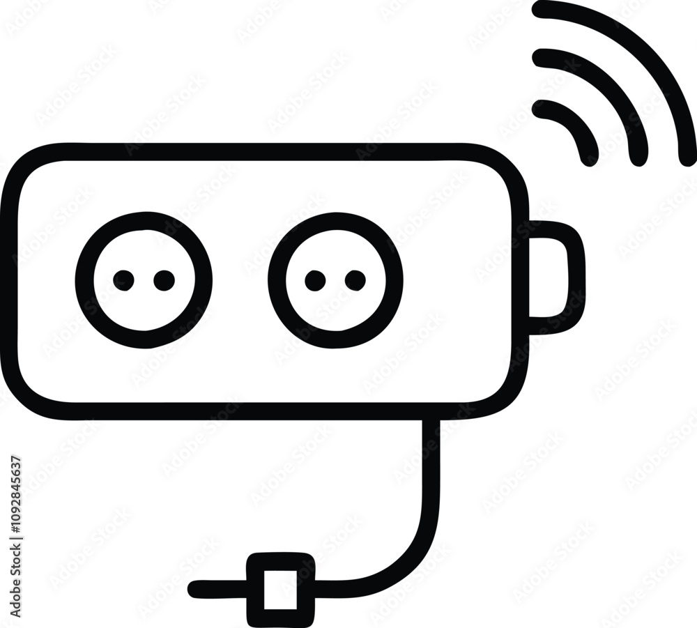 Smart Dual Power Socket with Wireless Signal Icon, Black and white icon of a smart dual power socket emitting wireless signals, representing energy management and remote control capabilities.
Smart Dual Power Socket with Wireless Signal Icon, Black and white icon of a smart dual power socket emitting wireless signals, representing energy management and remote control capabilities.