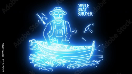 Boat Builder icon with a glowing neon effect photo