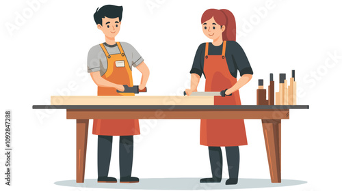 Young Student Operating Wood Saw in Workshop