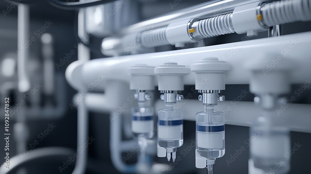 Close-up of industrial equipment with pipes and valves. Close-up of industrial equipment with pipes and valves.