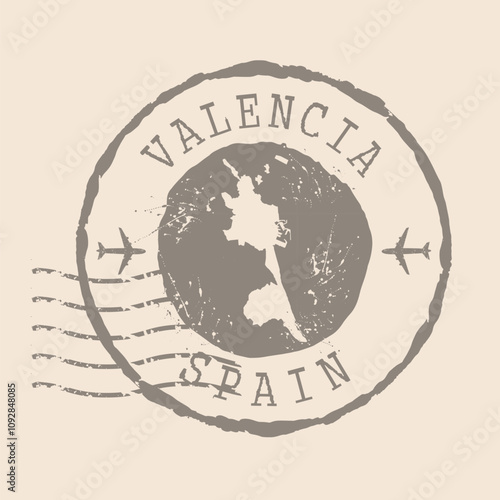 Stamp Postal of  Valencia is city of Spain. Map Silhouette rubber Seal.  Design Retro Travel. Seal of Map Valencia grunge  for your web site design, logo, app, UI. Spain. EPS10