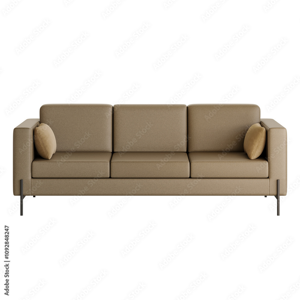 Fototapeta premium A tan couch with three pillows on it