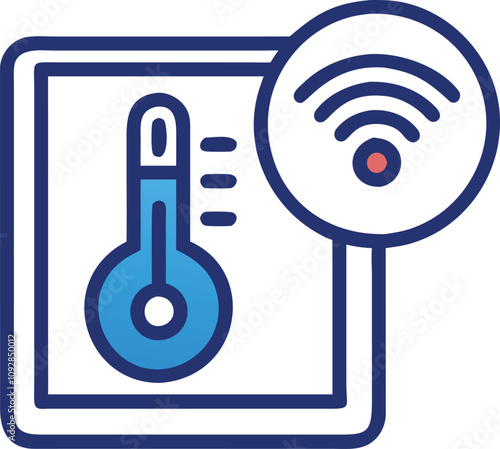 Smart Thermometer with Wireless Signal Icon, Illustration of a smart thermometer with wireless connectivity symbol, showcasing modern temperature monitoring technology.
