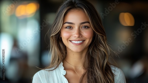 Wallpaper Mural Portrait of confident businesswoman at corporate office smiling at camera 8k High Resolution Torontodigital.ca