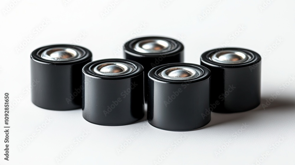 Four AA batteries in close-up, isolated against a white background Four AA batteries in close-up, isolated against a white background