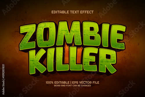 Zombie Killer cartoon Editable text Effect 3D Game Style