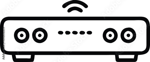 Outline Icon of Wireless Router with Signal, Simple black-and-white outline icon of a wireless router with signal waves, perfect for IT, connectivity, or network designs.
