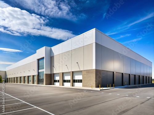 Minimalist Urban Landscape of a Shipping Center in Loveland, Colorado, Featuring Clean Lines and Soft Natural Light for a Modern Aesthetic