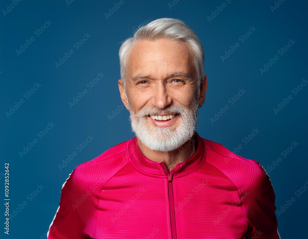 Obraz premium Portrait of older man against blue studio background