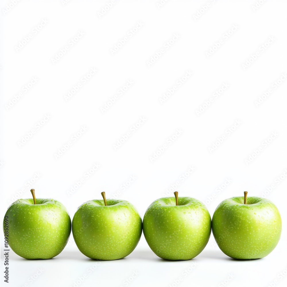 a row of fresh green apples arranged in a neat row a row of fresh green apples arranged in a neat row