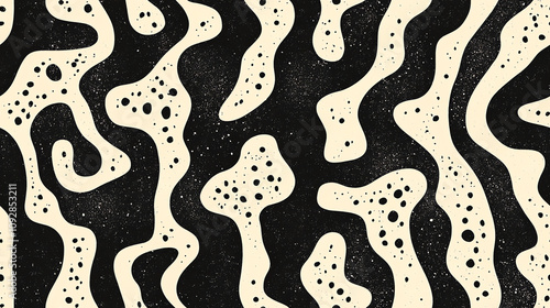 Seamless pattern in organic wavy style, black and beige, modern abstract background