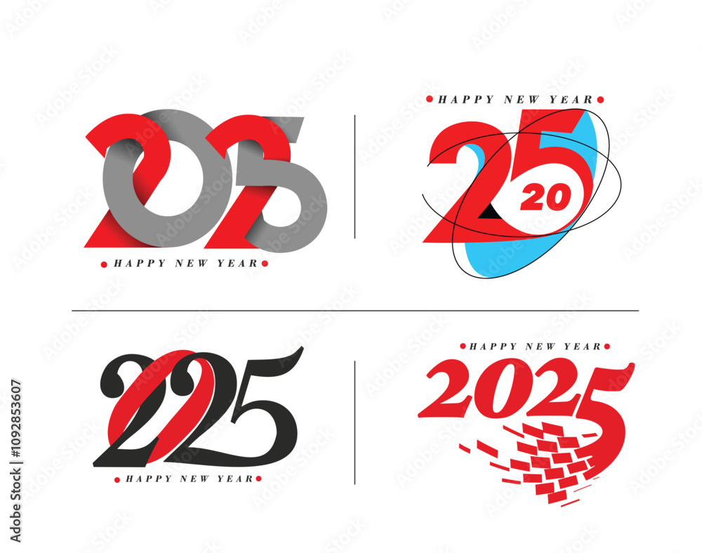 Happy New Year 2025 Text Typography Design Set of Element Flyer, Banner Poster Design. Happy New Year 2025 Text Typography Design Set of Element Flyer, Banner Poster Design.