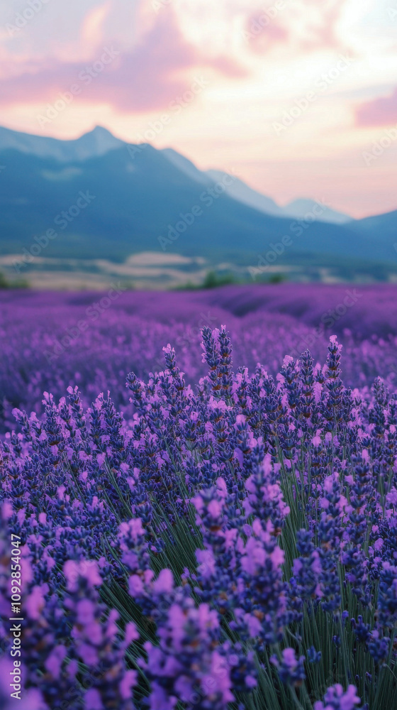 Fototapeta premium elegant beautiful natural lavender field with beautiful nature, blue hour 