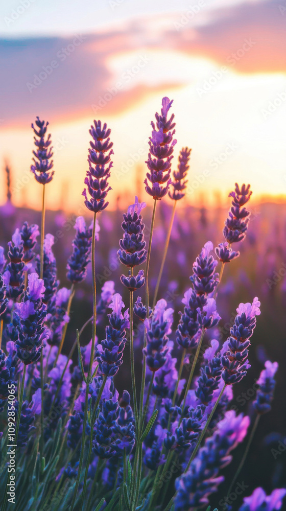 Obraz premium elegant beautiful natural lavender field with beautiful nature, blue hour 