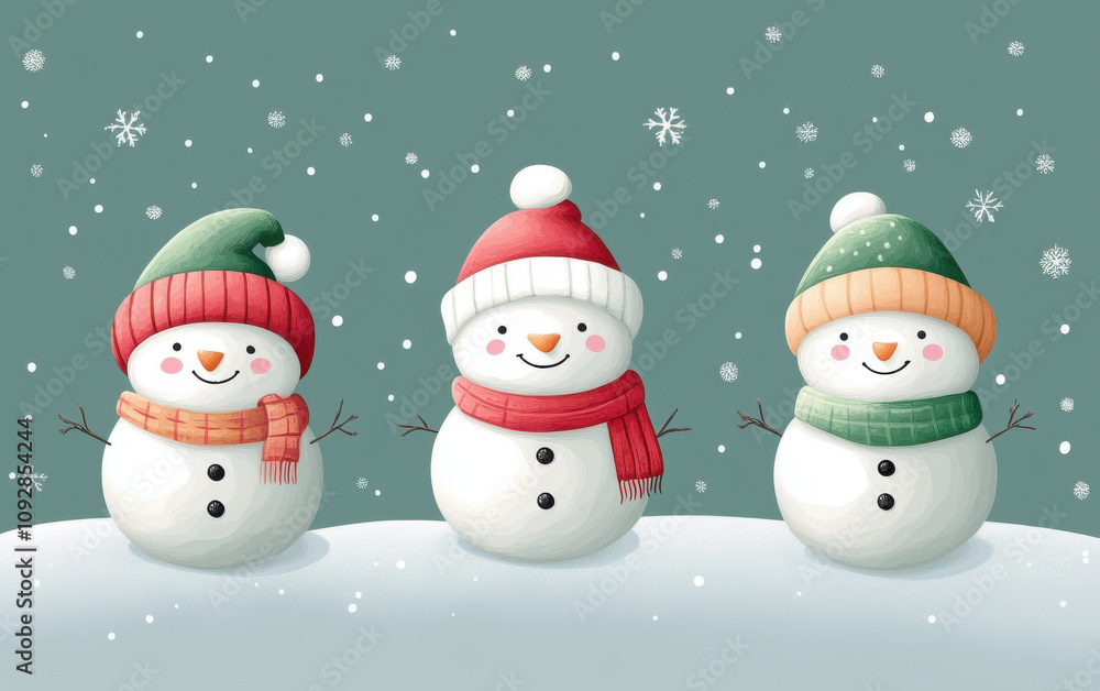 Snowy figures 2025 vector Christmas illustration style delicate colors Snowy figures 2025 vector Christmas illustration style delicate colors
