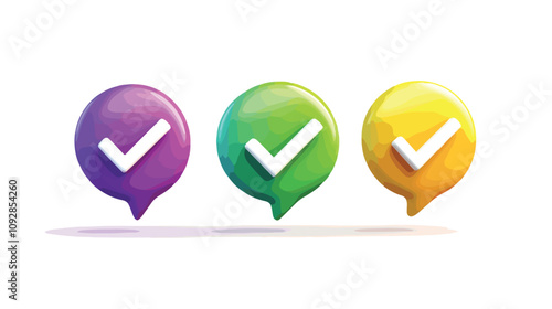 3D Vector Check Mark Tick Icon in Chat Bubble Shape for Design Projects