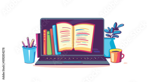 Digital Book Online on Laptop Computer Screen