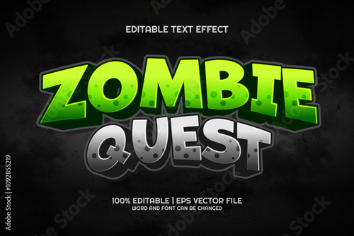 Zombie Quest cartoon Editable text Effect 3D Game Style