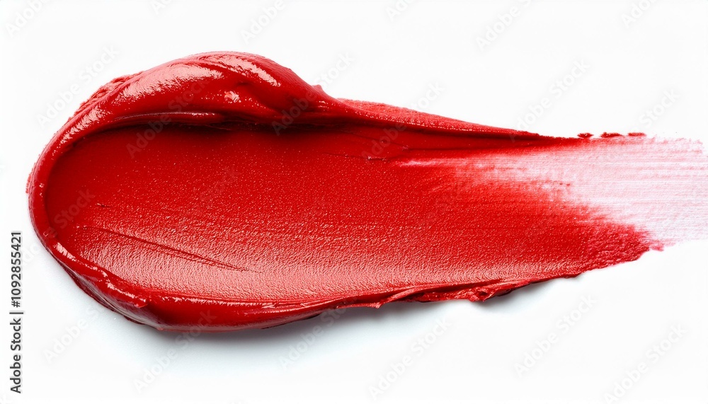Lipstick smear smudge swatch isolated on white background. Cream makeup texture. Bright red color cosmetic product brush stroke swipe sampled, isolated, Lipstick smear smudge swatch isolated on white background. Cream makeup texture. Bright red color cosmetic product brush stroke swipe sampled, isolated,