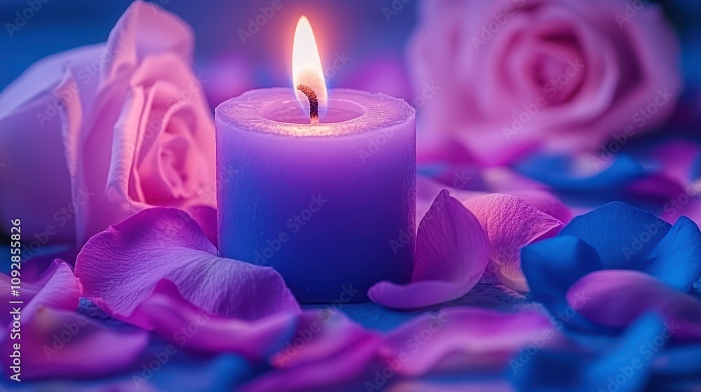 Relaxing candlelit ambiance with roses home decor romantic setting soft lighting tranquil concept Relaxing candlelit ambiance with roses home decor romantic setting soft lighting tranquil concept