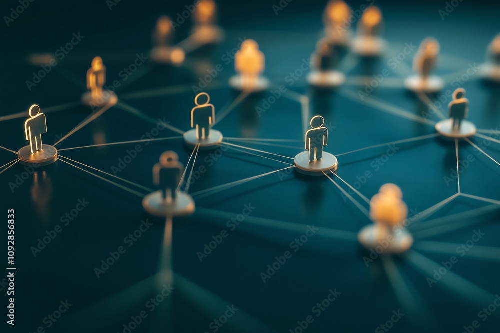 Human figures connected by lines representing a network of business people working together as a team Human figures connected by lines representing a network of business people working together as a team