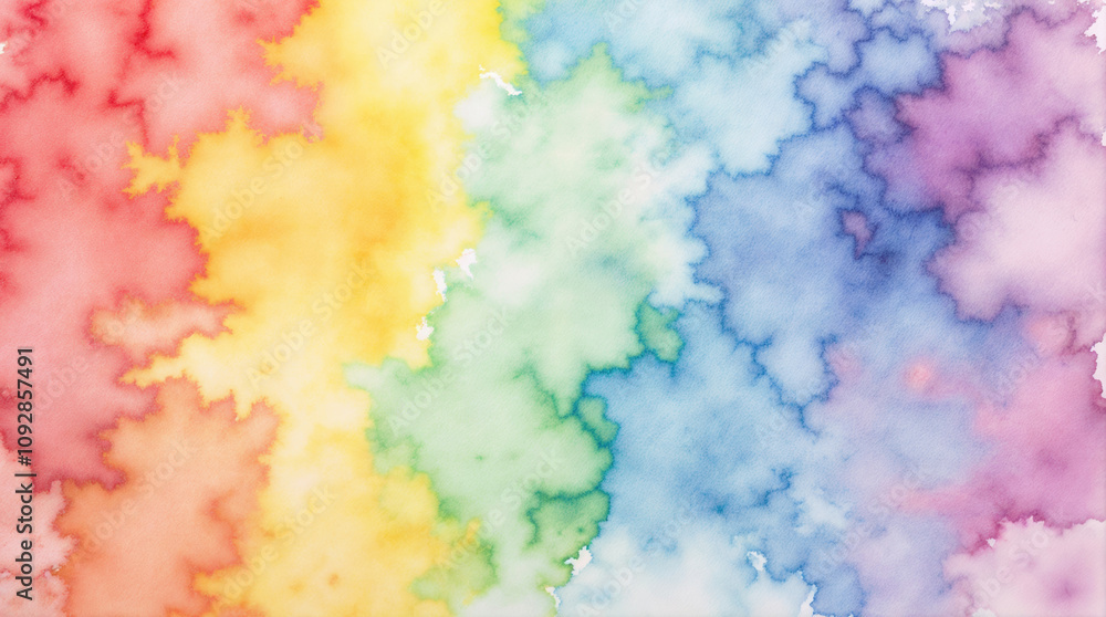 Fototapeta premium Vibrant Rainbow Watercolor Background with Soft Blending Effect, Abstract Artistic Texture with Gradient Colors from Red to Purple, Modern Design Element