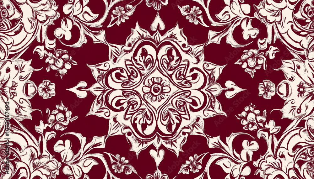 Fototapeta premium Burgundy Persian Floral Pattern