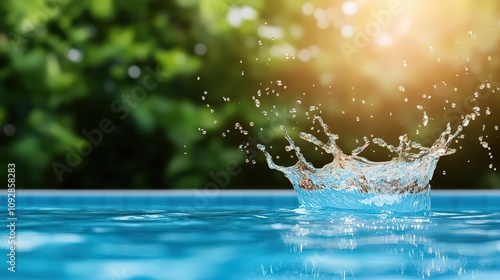 Droplets of sweat splashing as someone dives into a pool after sunbathing, sweat splash, cooling summer dip photo