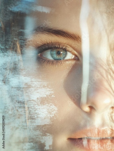 A close-up of a woman's eye, capturing emotion and beauty through glass.