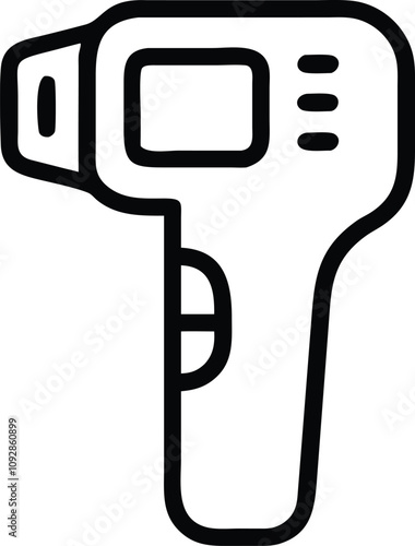 Outline Vector of Infrared Thermometer Device, Black-and-white outline vector illustration of an infrared thermometer, ideal for temperature measurement, medical, and technology themes.  
