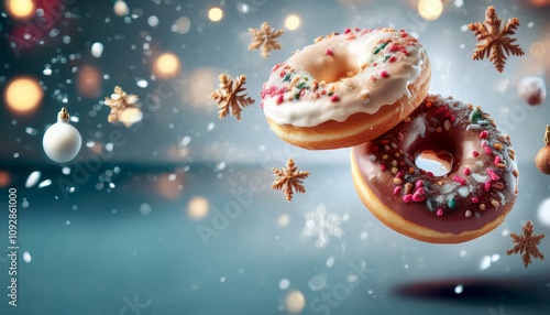 donut flying christmas background,copy text space