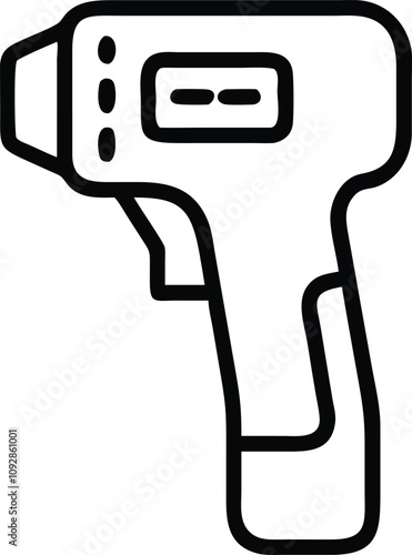 Outline Vector of Infrared Thermometer Device, Black-and-white outline vector illustration of an infrared thermometer, ideal for temperature measurement, medical, and technology themes.  
