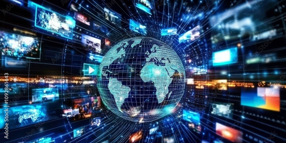 Obraz premium Depicting the integration of media and technology across borders.