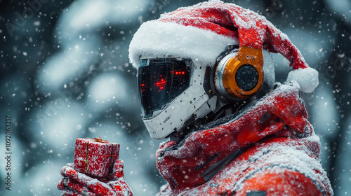 Robotic Santa Delivering AI Gift During Winter Holiday Celebration photo