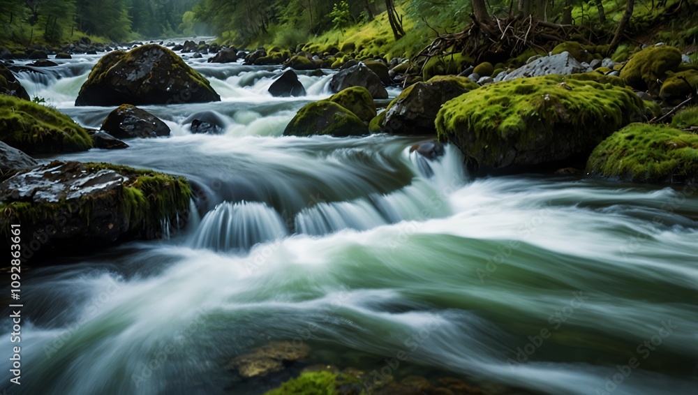 Tranquil Serenity: The Beauty of a Moss-Covered River Landscape Tranquil Serenity: The Beauty of a Moss-Covered River Landscape