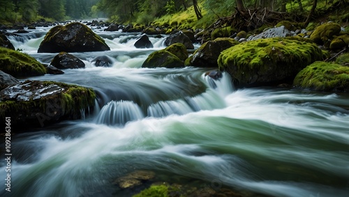 Tranquil Serenity: The Beauty of a Moss-Covered River Landscape