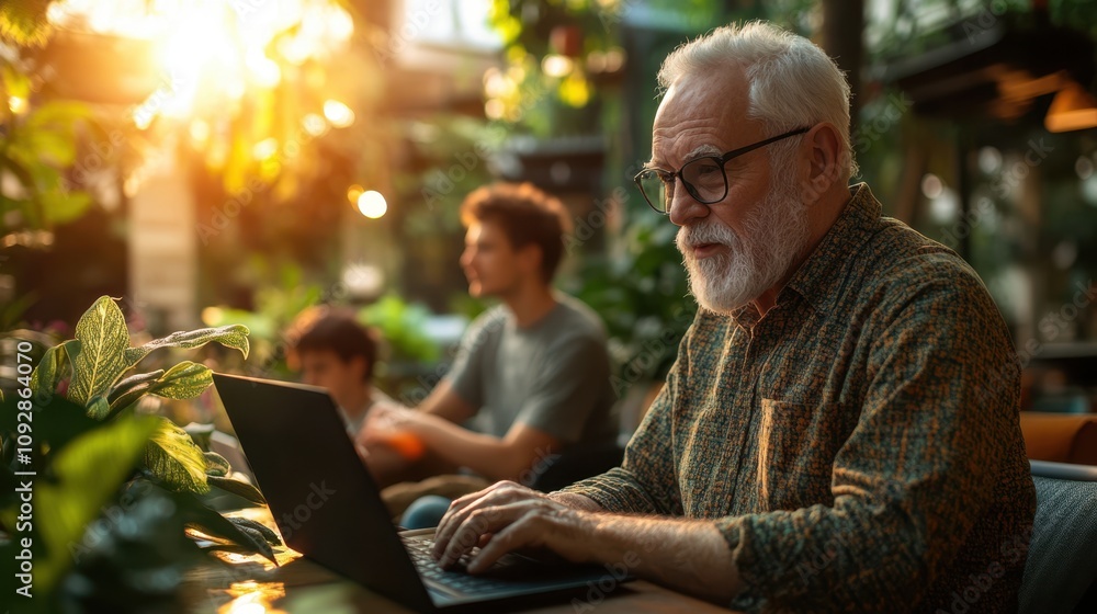 The Elderly Man Using Laptop The Elderly Man Using Laptop