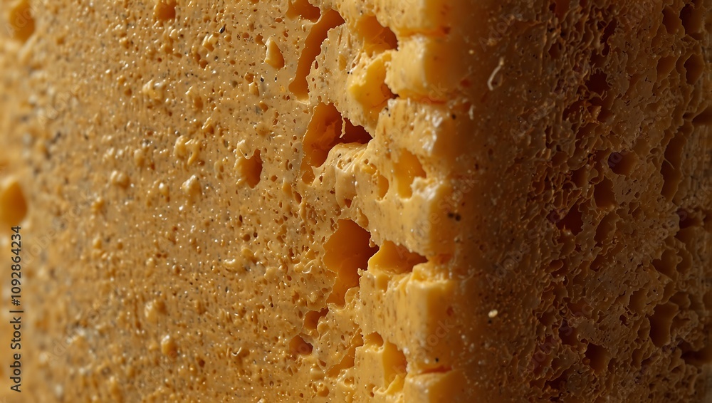Fototapeta premium Artisan Cheese: A Close-Up of Its Golden, Textured Surface