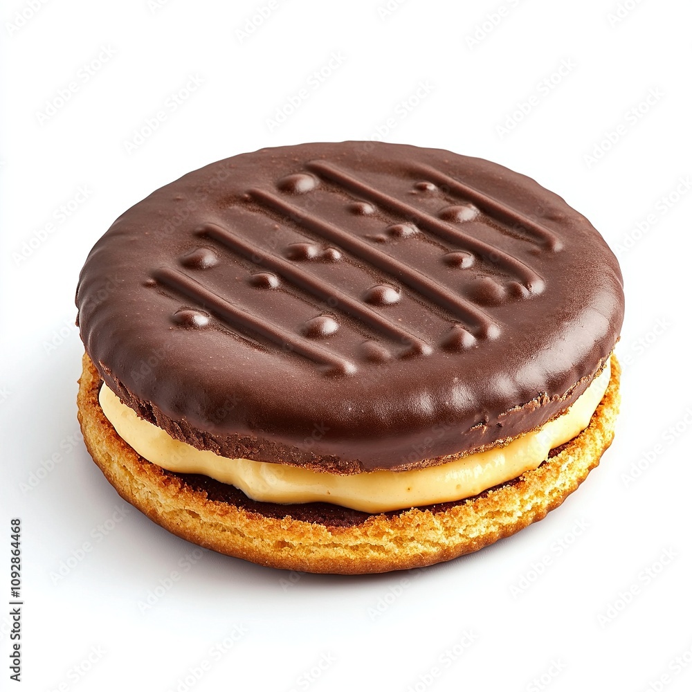 Chocolate-covered biscuit with creamy filling. Chocolate-covered biscuit with creamy filling.