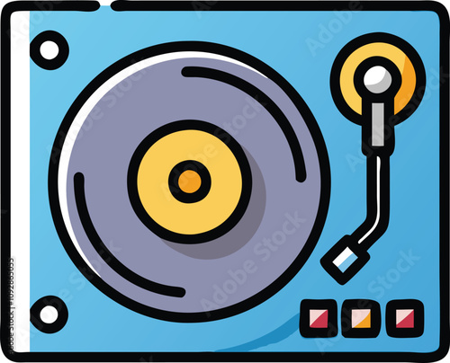 Modern Turntable Vector Illustration, Stylized vector illustration of a turntable with a blue base and yellow accents, ideal for music, DJ, and retro audio themes.  
