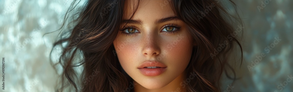 Portrait of a Woman with Wavy Brunette Hair Portrait of a Woman with Wavy Brunette Hair