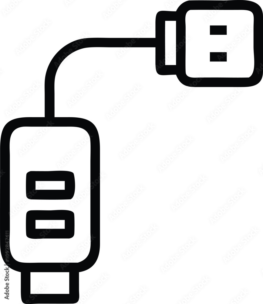 Outline Vector of USB Cable with Ports, Minimalist black-and-white outline vector illustration of a USB cable with multiple ports, ideal for connectivity and technology concepts.
Outline Vector of USB Cable with Ports, Minimalist black-and-white outline vector illustration of a USB cable with multiple ports, ideal for connectivity and technology concepts.