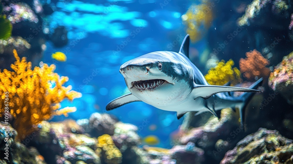Fototapeta premium Majestic shark swimming in vibrant underwater scene