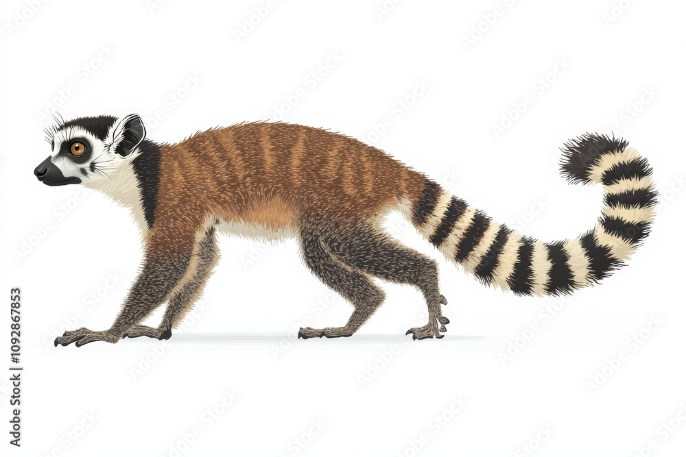 Obraz premium Illustration of a playful ring-tailed lemur
