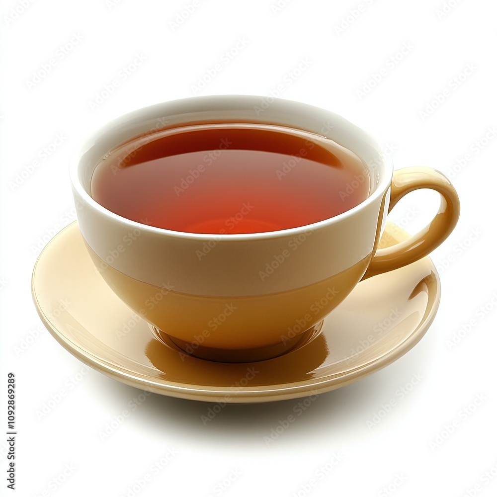 Cup of hot tea in white ceramic cup and saucer. Cup of hot tea in white ceramic cup and saucer.
