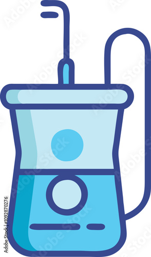 Countertop Electric Water Flosser Icon, Vector illustration of a countertop electric water flosser with a large reservoir and nozzle, ideal for dental hygiene and oral care routines.  
