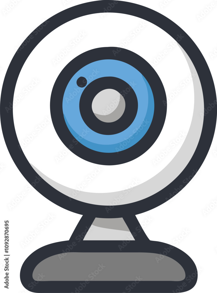 Webcam with Blue Lens and Modern Design, Vector illustration of a modern webcam with a blue lens, white casing, and sleek design, symbolizing video calls and virtual communication.
Webcam with Blue Lens and Modern Design, Vector illustration of a modern webcam with a blue lens, white casing, and sleek design, symbolizing video calls and virtual communication.