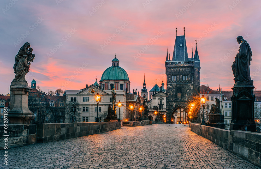 Sunset at Charles bridge in Prague Sunset at Charles bridge in Prague