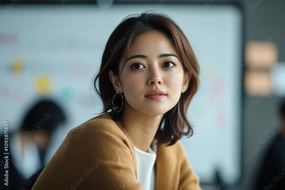 A thoughtful young woman with brown hair sits in a softly lit office, deep in contemplation, embodying focus and professionalism. A thoughtful young woman with brown hair sits in a softly lit office, deep in contemplation, embodying focus and professionalism.