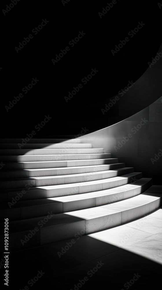 Obraz premium Dramatic black and white staircase with light and shadow patterns